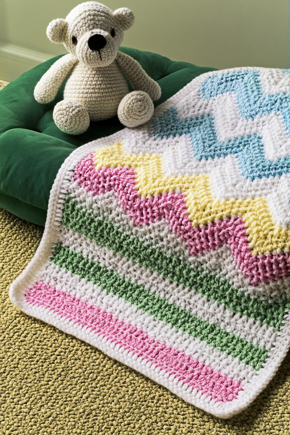 Bunte Zickzack-Muster mit Kuscheltier