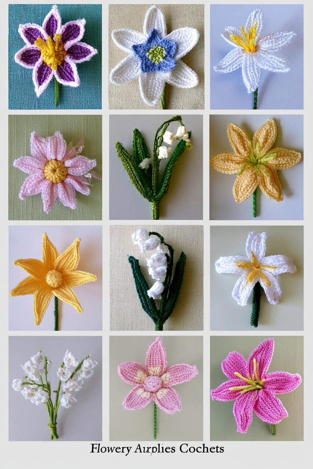 Zwölf Variationen gehäkelter Blumen