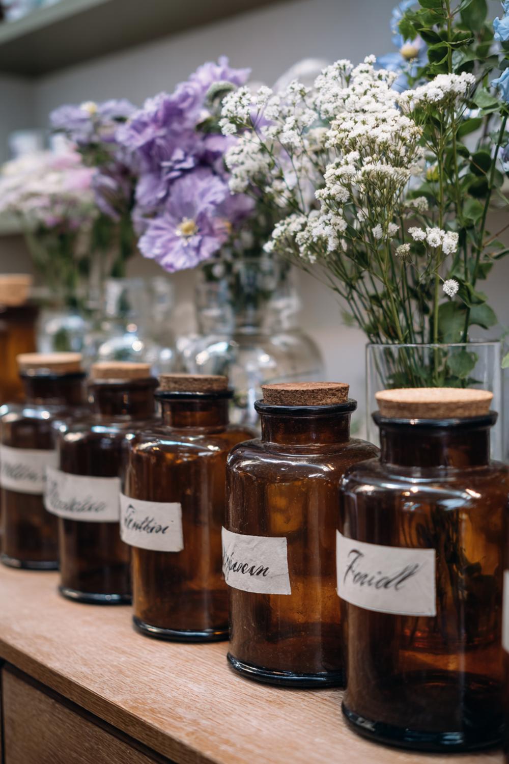 15. Apothekerlook in Gläsern mit Braunglas und Kalligrafie-Labels