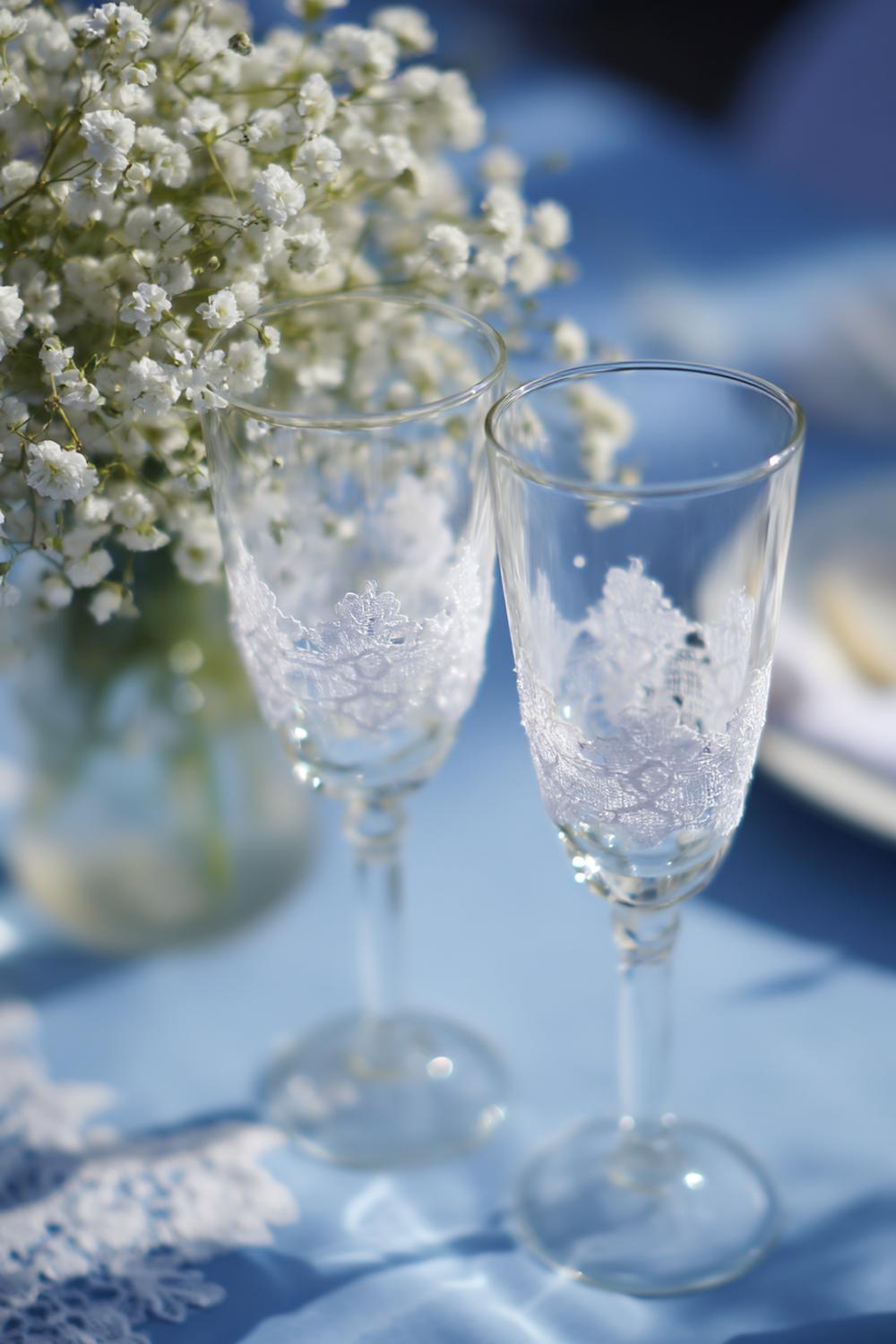 22. Hochzeitsakzente in Gläsern mit Spitze und Schleierkraut