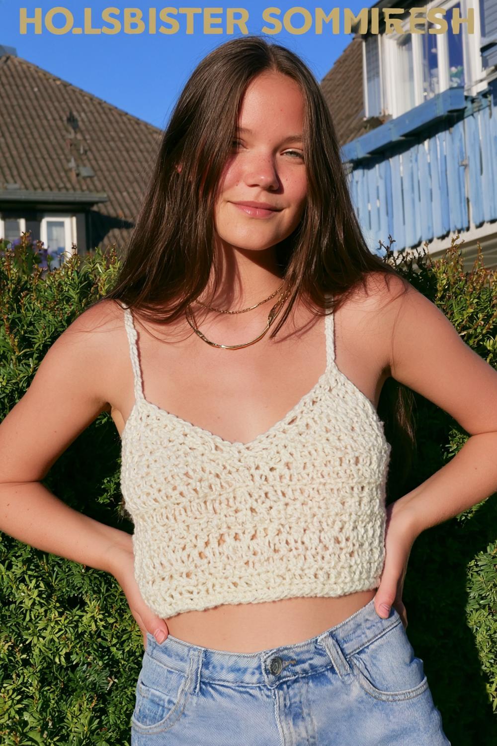 Cremefarbenes Crop-Top mit Trägern