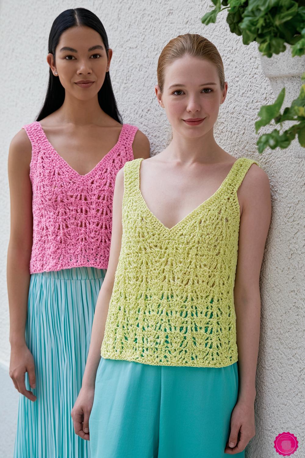 Farbenfrohe Tops in Pink und Grün