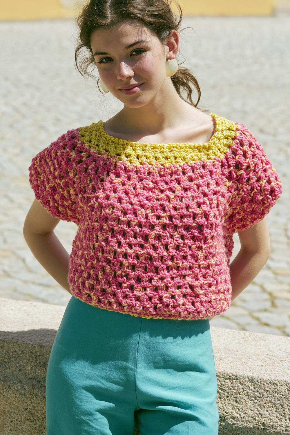 Farbenfroher Kurzarm-Pullover