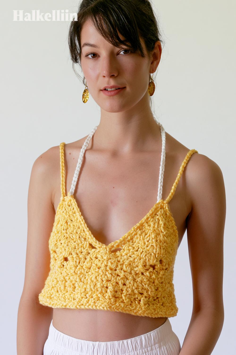 Gelbes Crop-Top mit V-Ausschnitt