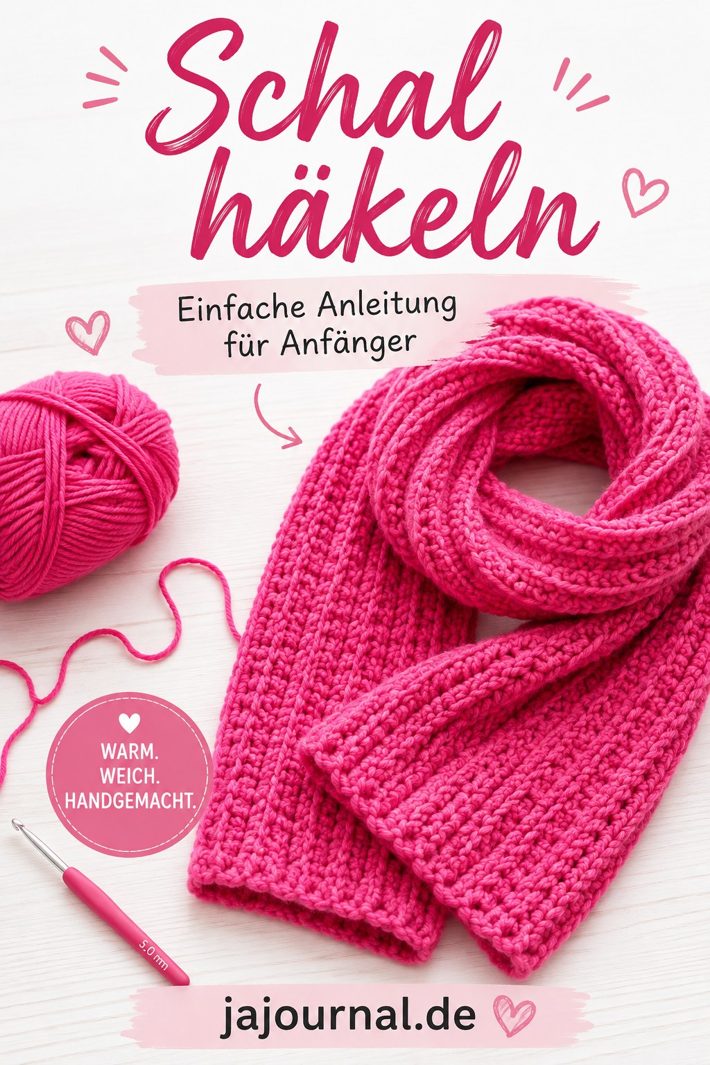 Pinker gehäkelter Schal als einfaches Projekt zum Häkeln lernen für Anfänger
