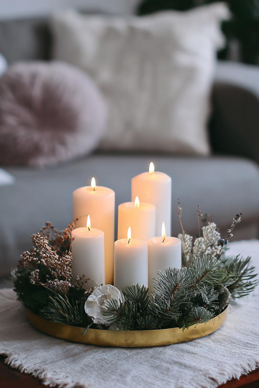 20. Kerzen Deko im minimalen Adventskranz aus Draht, puristisch