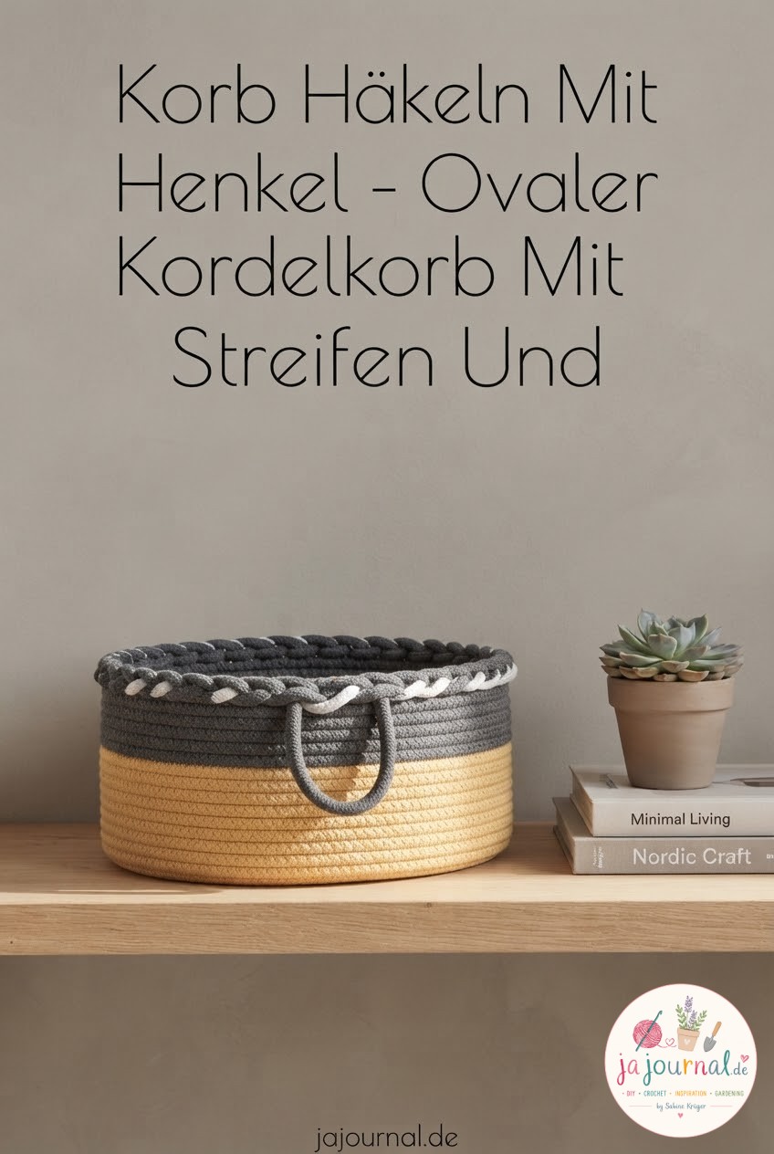 Korb Häkeln Mit Henkel - Ovaler Kordelkorb Mit Streifen Und