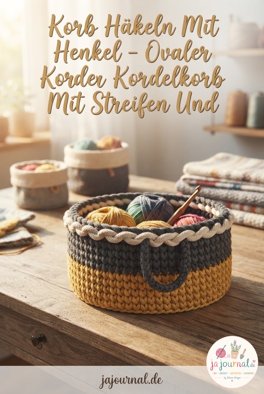 Korb Häkeln Mit Henkel - Ovaler Kordelkorb Mit Streifen Und