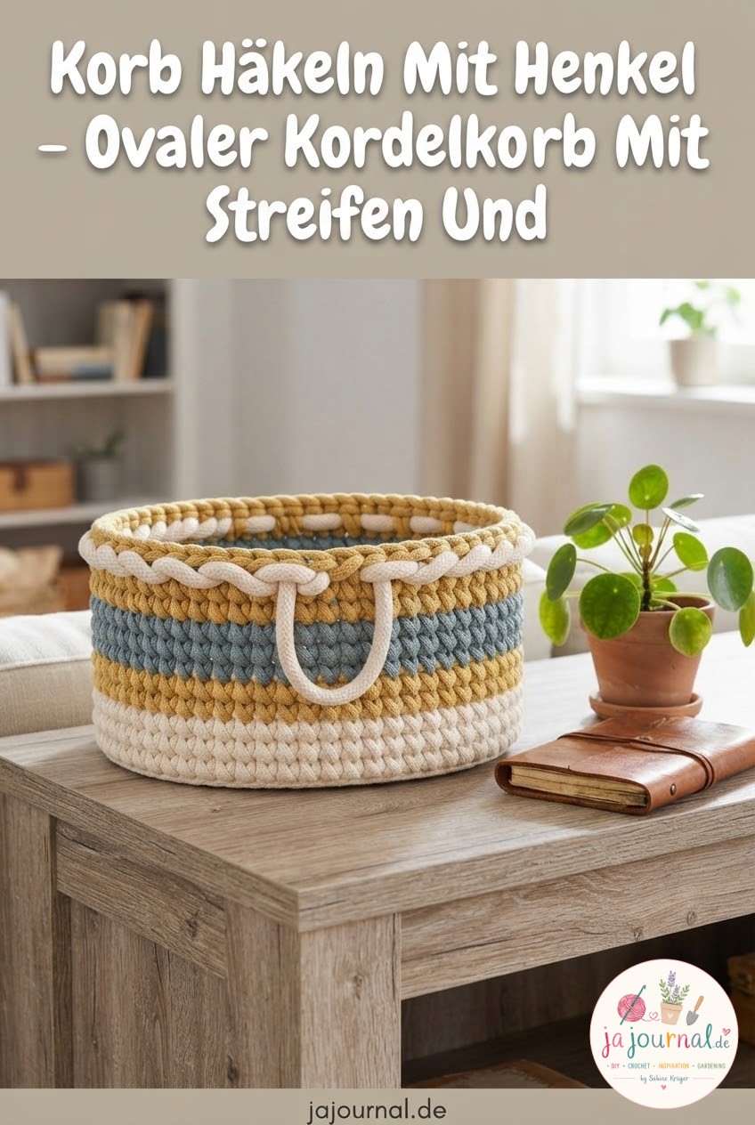 Korb Häkeln Mit Henkel - Ovaler Kordelkorb Mit Streifen Und