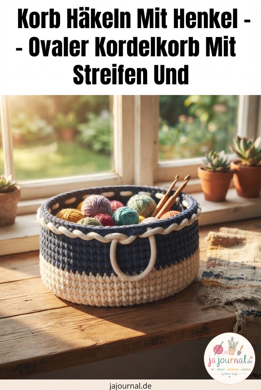 Korb Häkeln Mit Henkel - Ovaler Kordelkorb Mit Streifen Und