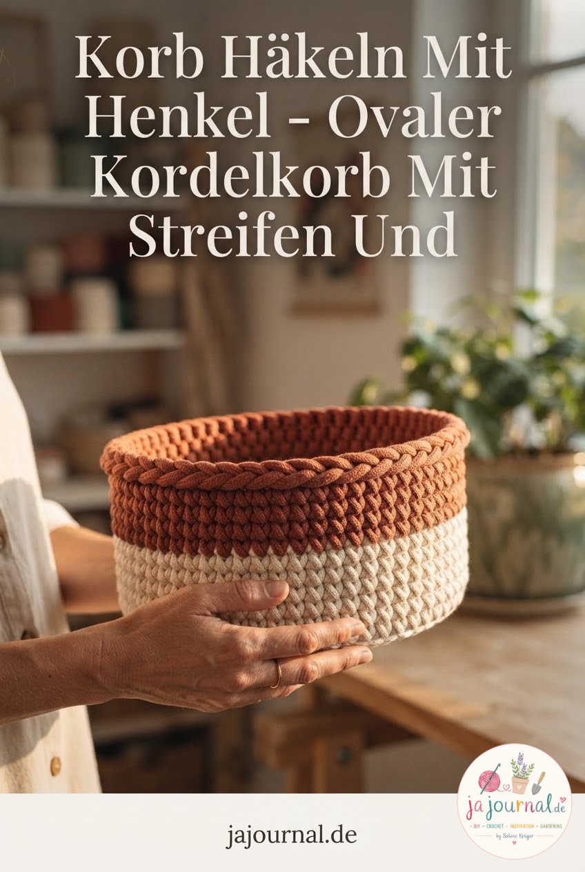 Korb Häkeln Mit Henkel - Ovaler Kordelkorb Mit Streifen Und