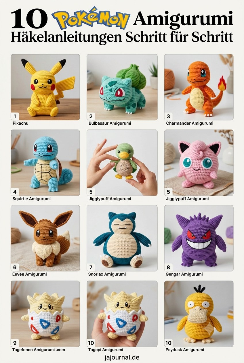 10 Pokemon Amigurumi Häkelanleitungen Schritt für Schritt