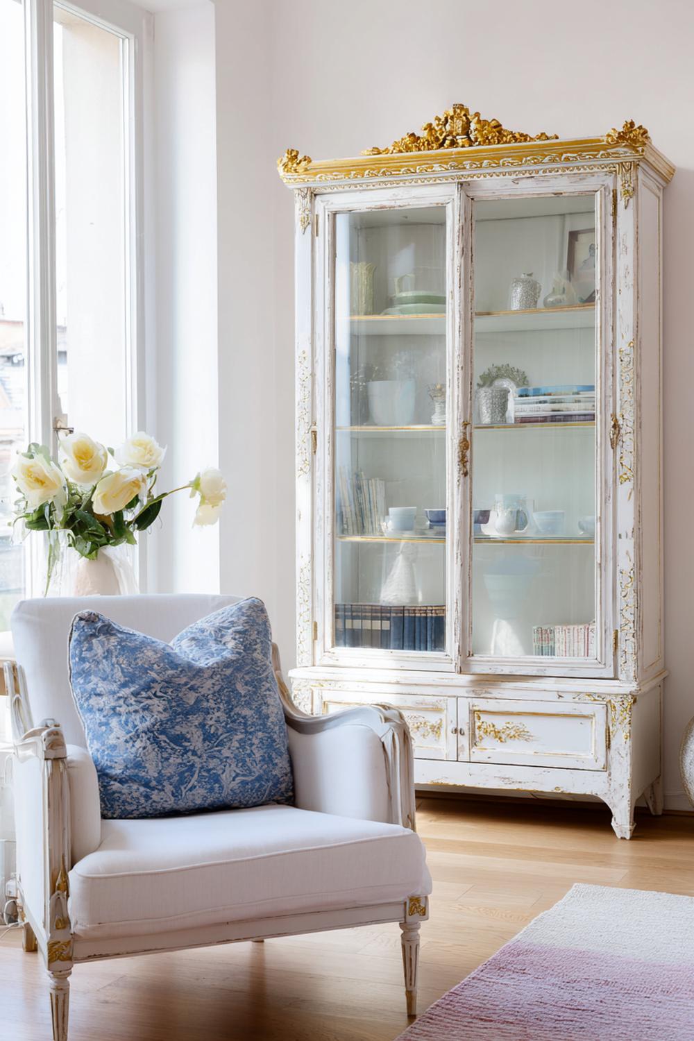 11. Wohnzimmer-Regal mit Vintage-Charme durch antike Rahmen und Patina