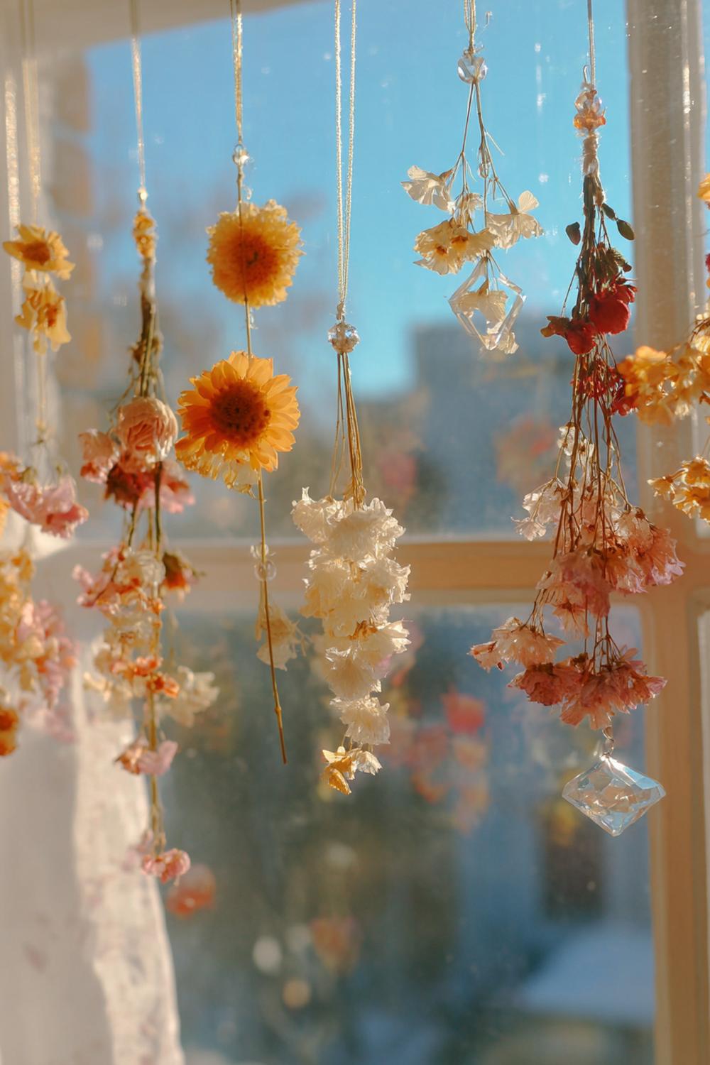 12. Trockenblumen Fensterdeko mit Suncatcher und Trockenblüten