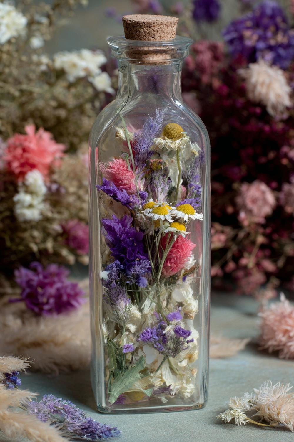 13. Trockenblumen Tischdeko im Apothekerfläschchen-Cluster