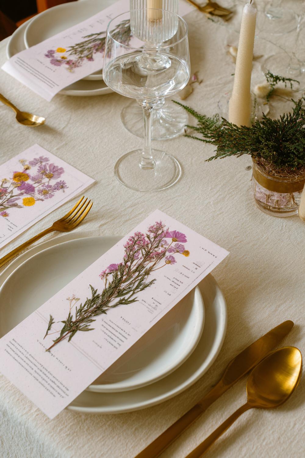 22. Trockenblumen Tisch-Menükarten mit gepressten Blüten laminiert
