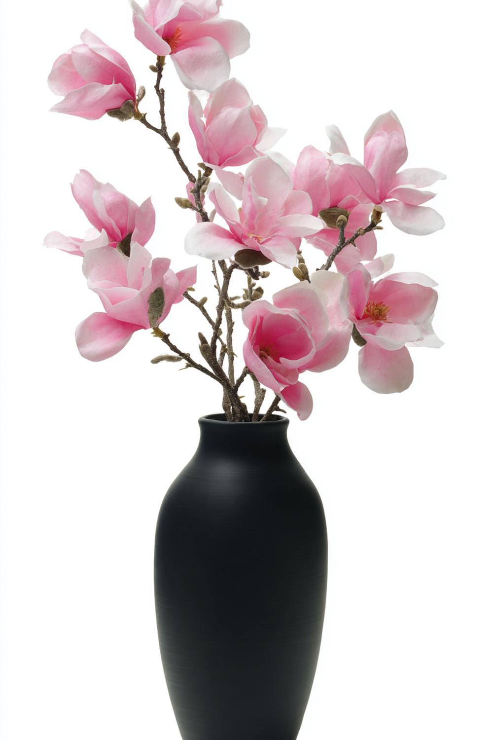4. Dramatische Vasen Deko mit Zweigen von Magnolie in schwarzer Zylindervase