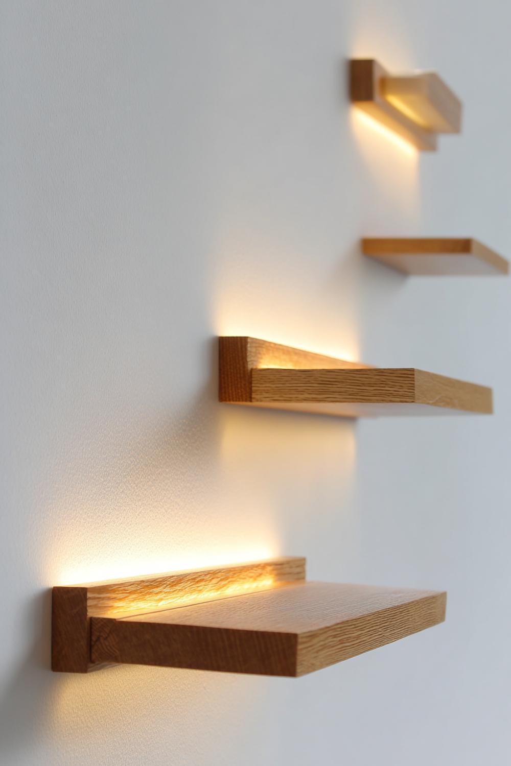 1. Wanddeko ohne Bohren mit selbstklebenden Bilderleisten aus Eiche und warmweißer LED-Unterleuchte