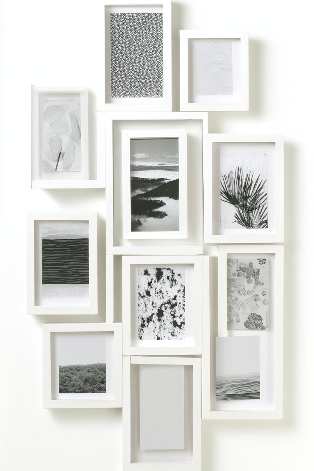 19. Wanddeko ohne Bohren mit Poster-Grid im 4x3-Layout und Greige-Rahmen aus Leichtkunststoff