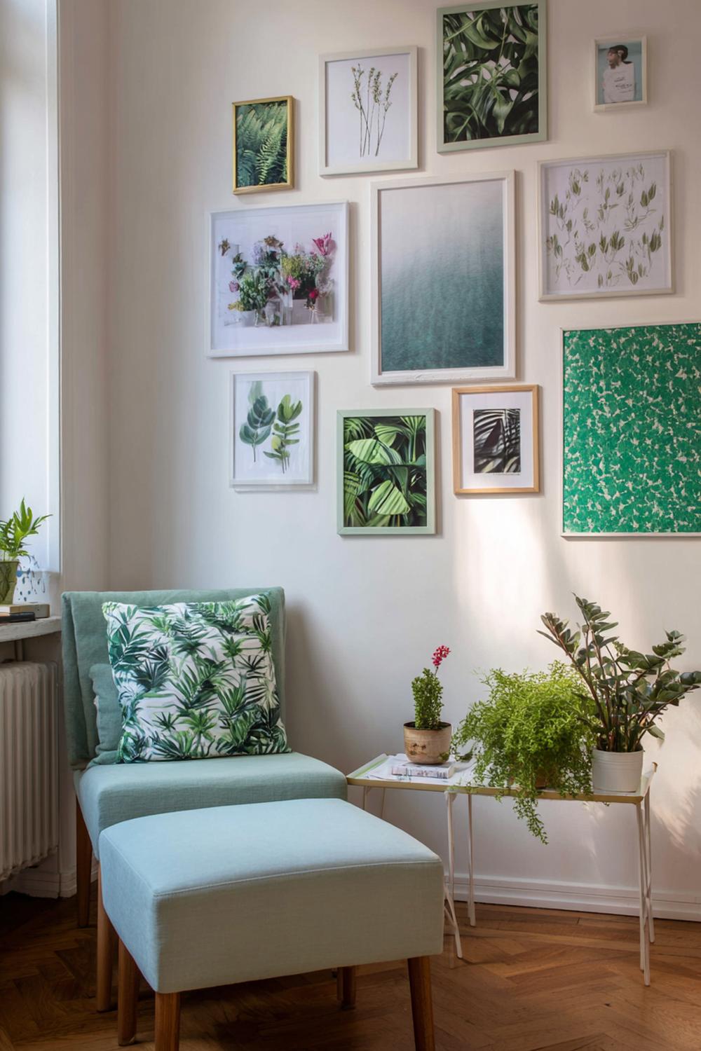 4. Wanddeko ohne Bohren mit botanischen Postern in A3 und Washi-Tape-Rahmen in Salbeigrün