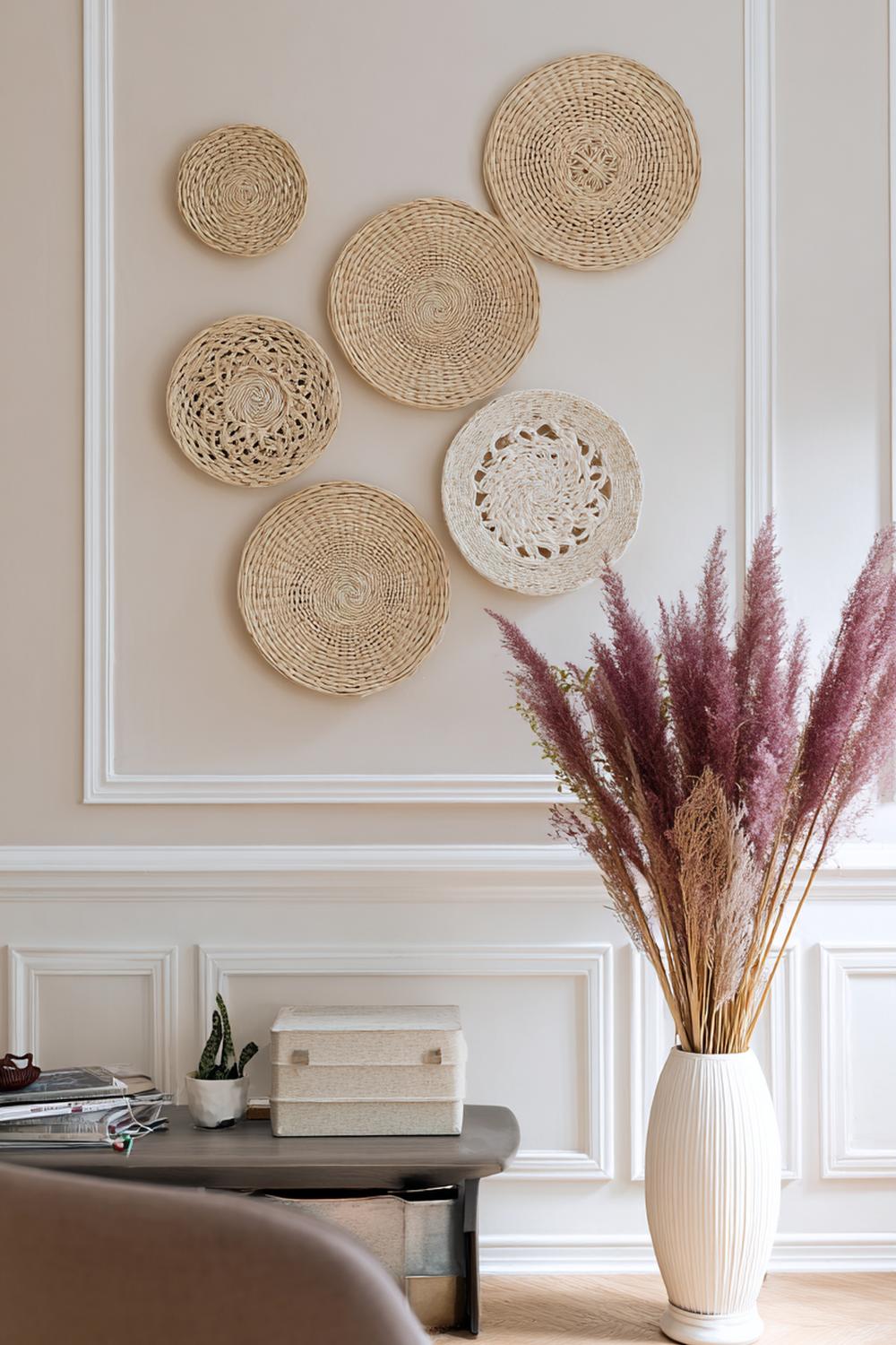7. Wanddeko ohne Bohren mit ablösbaren 3D-Wandpaneelen in Rattan-Optik und Boho-Bordüre
