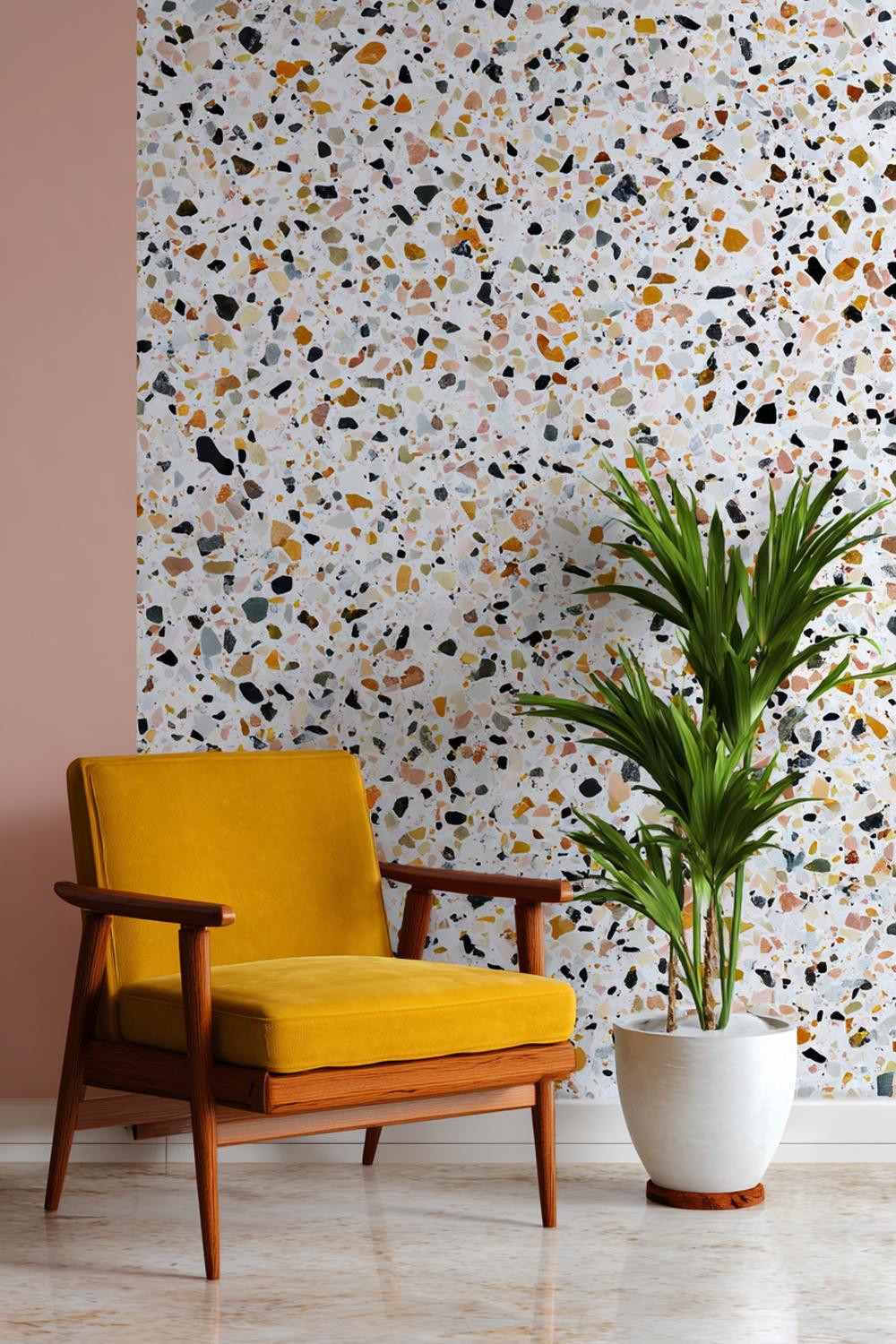 9. Wanddeko ohne Bohren mit Vinyl-Wandstickern in Terrazzo-Muster und warmen Erdtönen